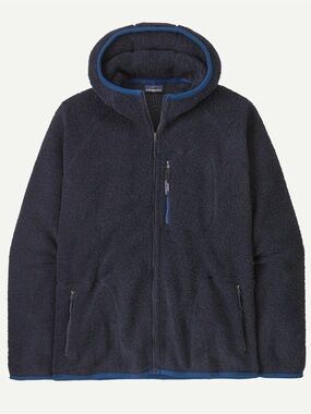 Patagonia men’s reclaimed wool and fleece blend hoody navy zip up size large